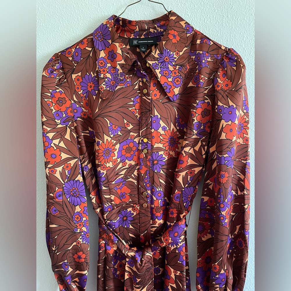 INC Floor Length 70s-Inspired Large Collar Long Sleeve Dress, Size Small
